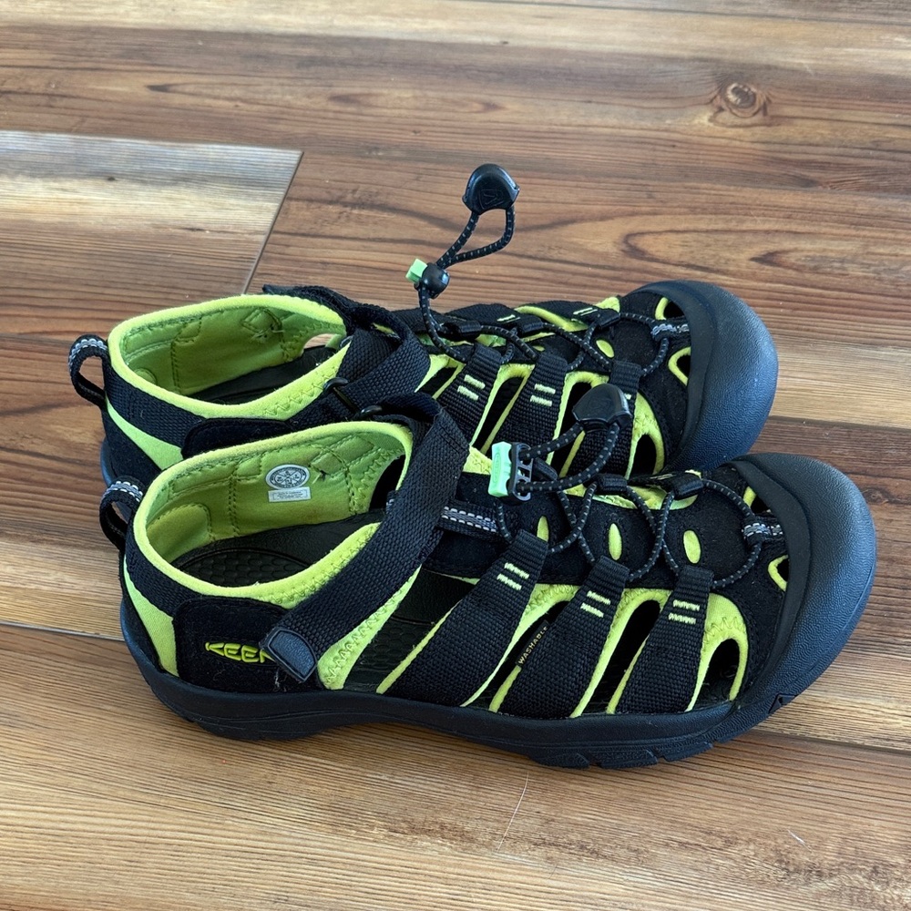 KEEN Black and Neon Green Sandals